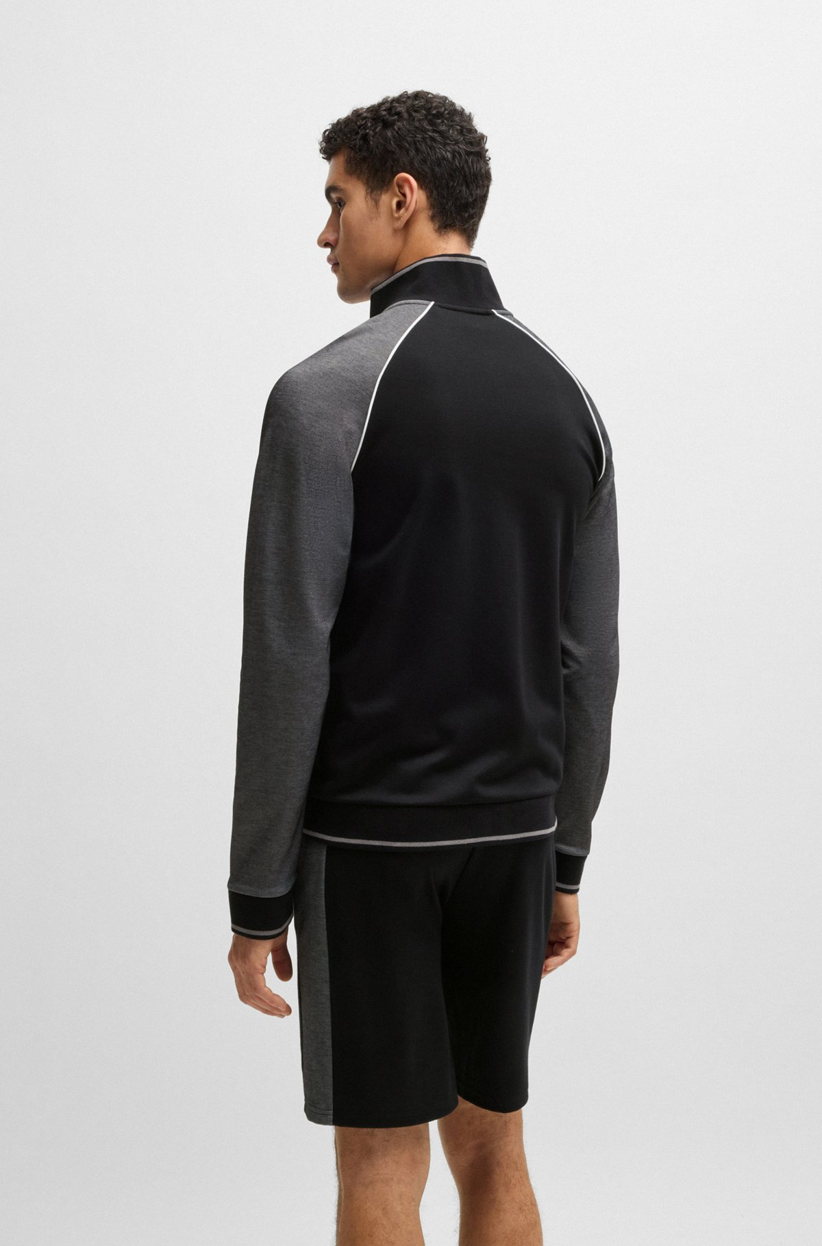COTTON ZIP-UP JACKET WITH CONTRAST PIPING - 4