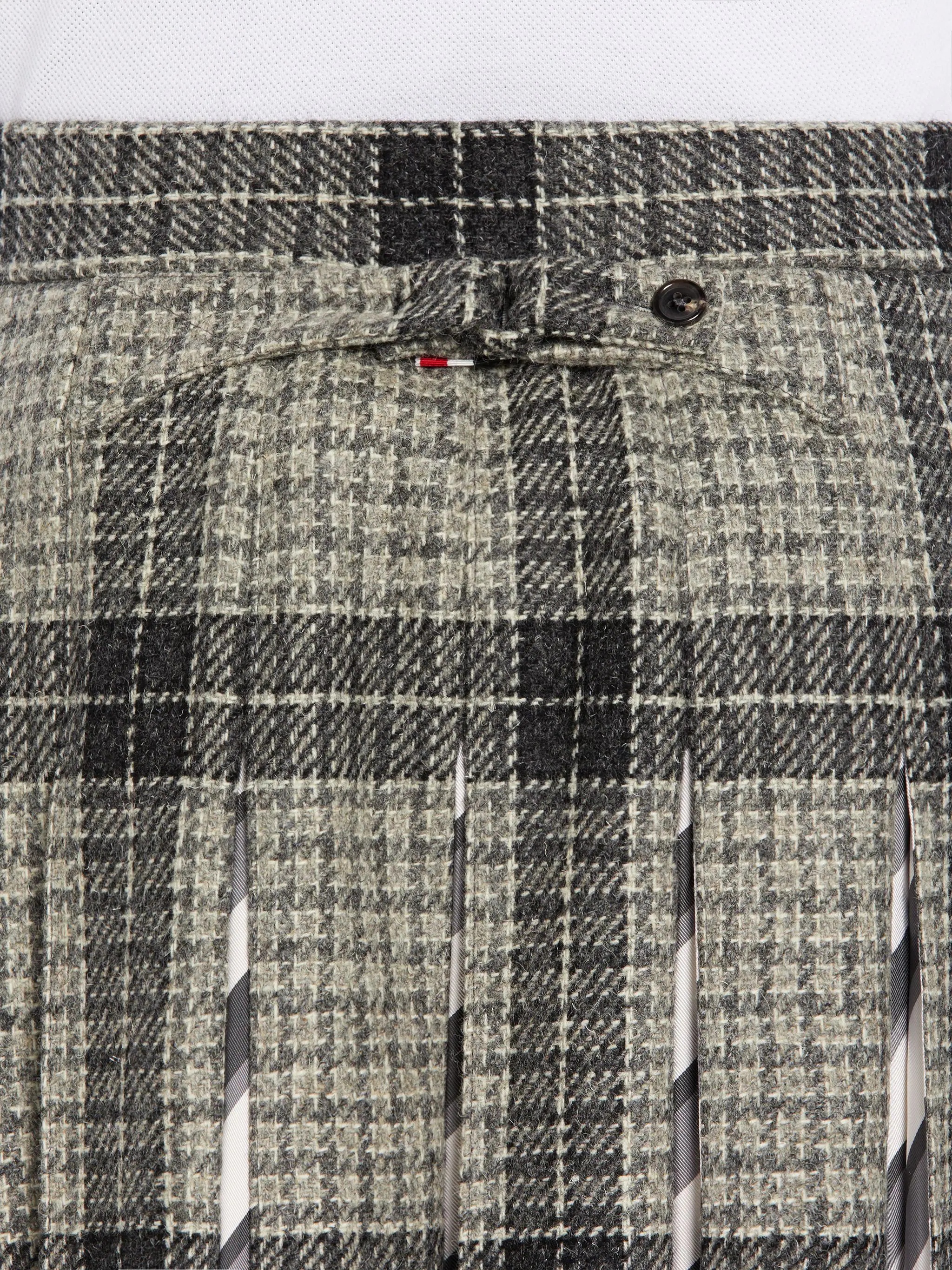 Medium Grey Grid Windowpane Check British Wool Combo Insert Classic Rise Backstrap Pleated Skirt - 6