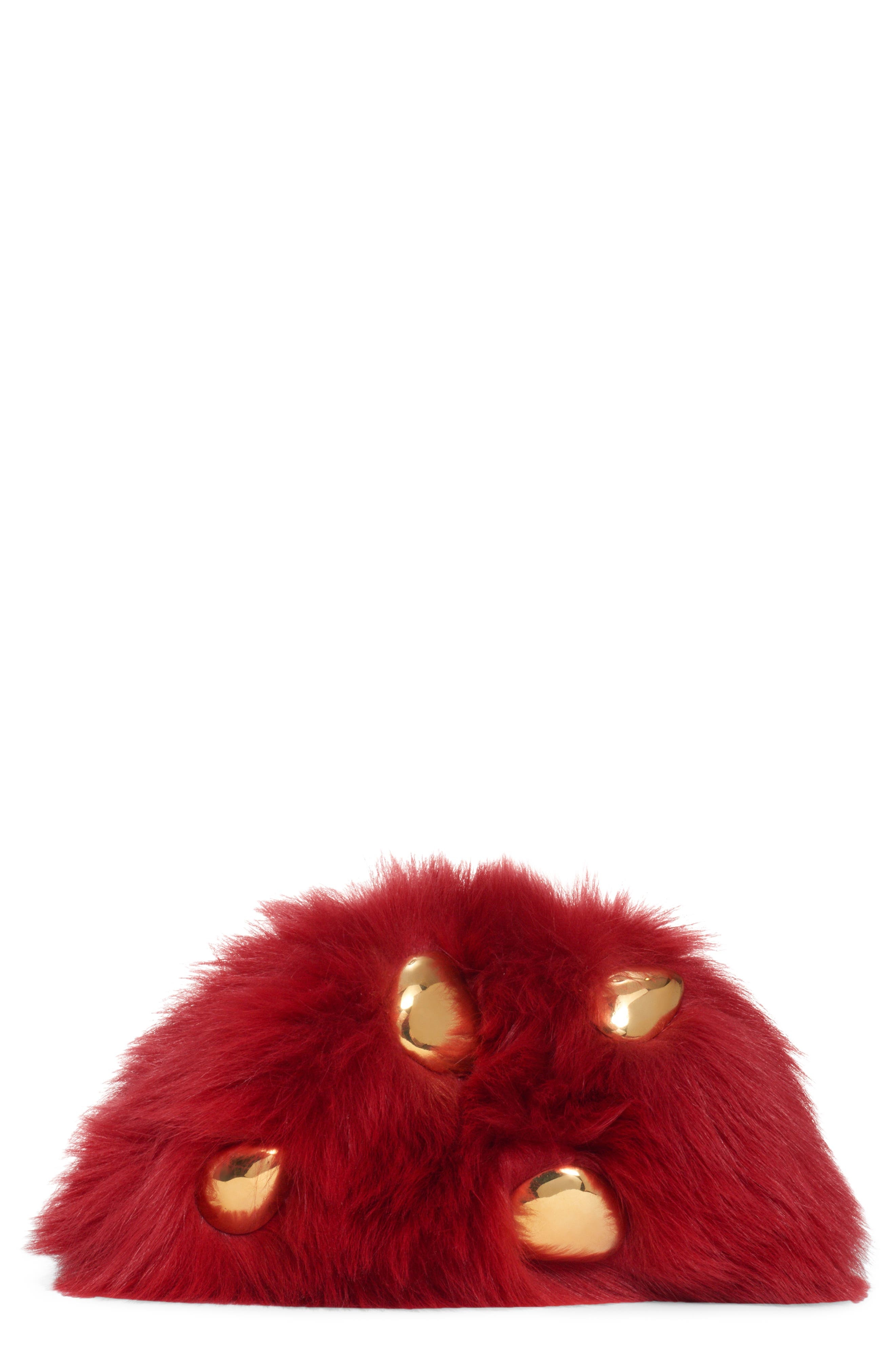 Mini The Pouch Stud Embellished Genuine Shearling Clutch - 1