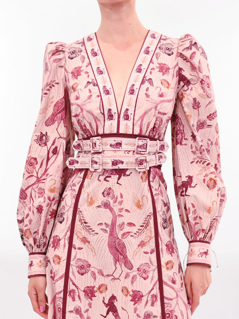 Marchesa COTTON POPLIN PEACOCK MIDI DRESS outlook