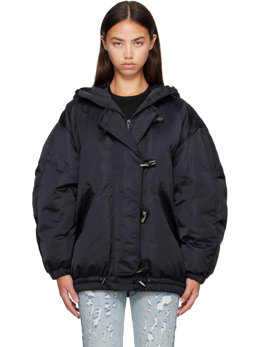 Black Down Daisy Puffy Jacket - 1