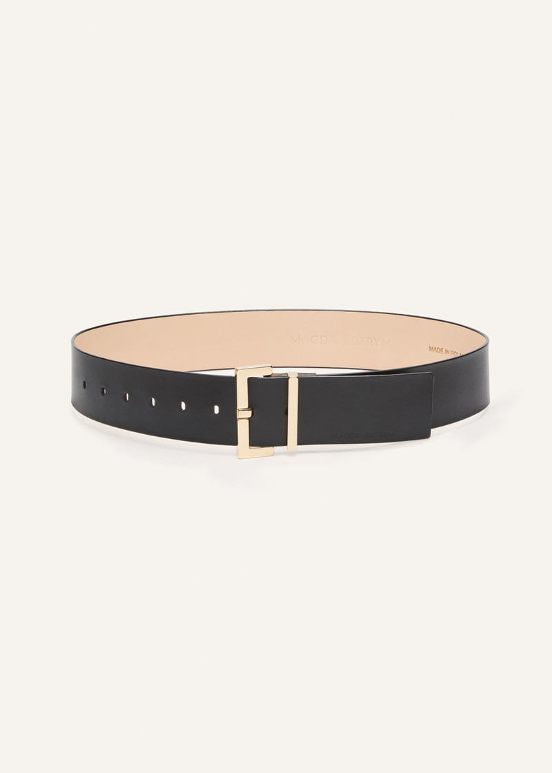 MAGDA BUTRYM Minimalist black leather belt in gold outlook