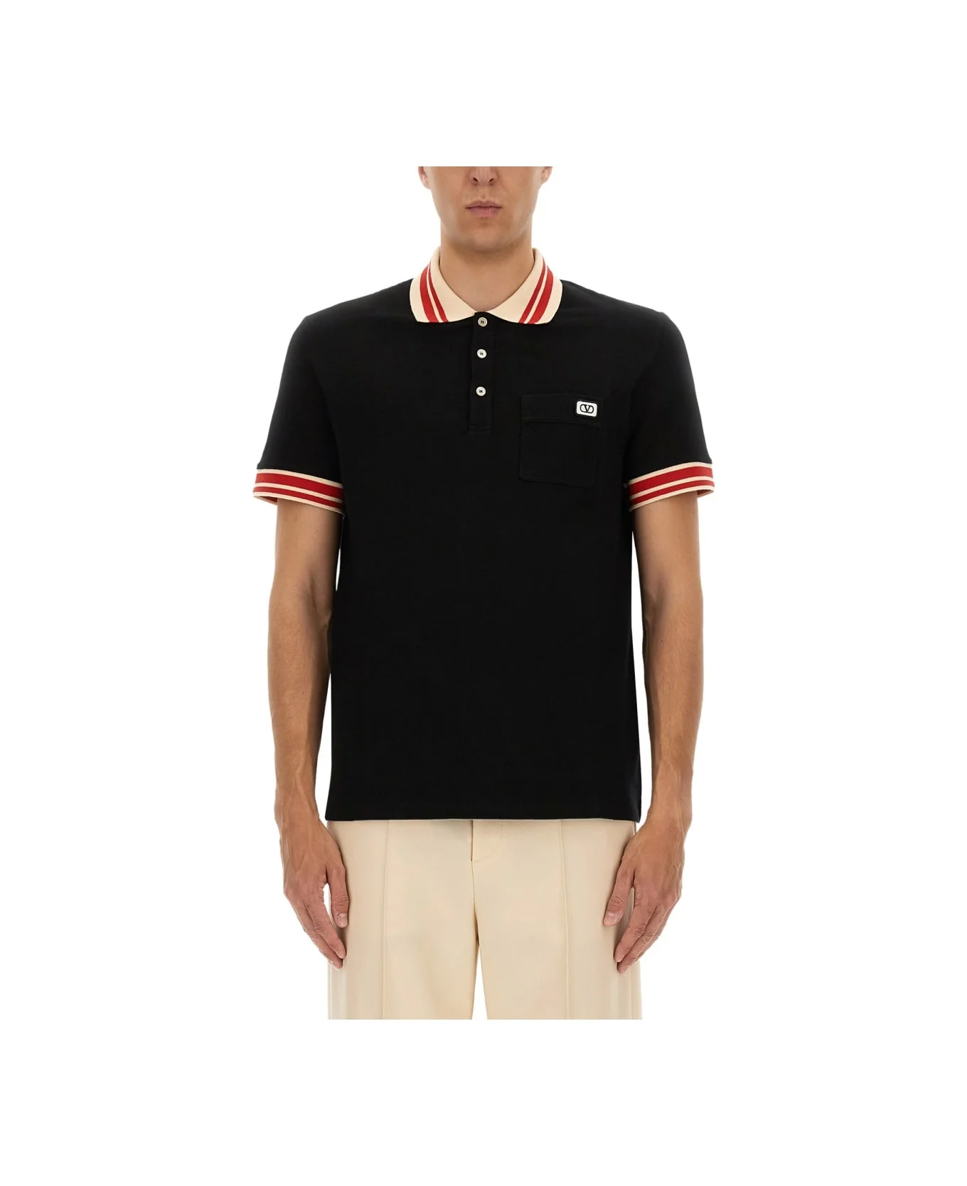 Cotton Pique Polo Shirt With 'vlogo' Patch - 1