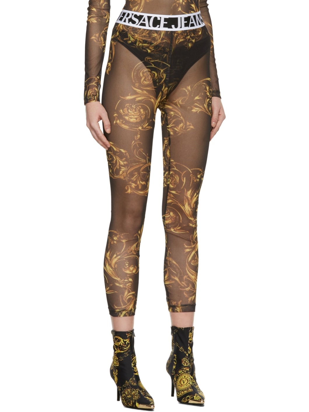 Black Printed Footless Tights - 2