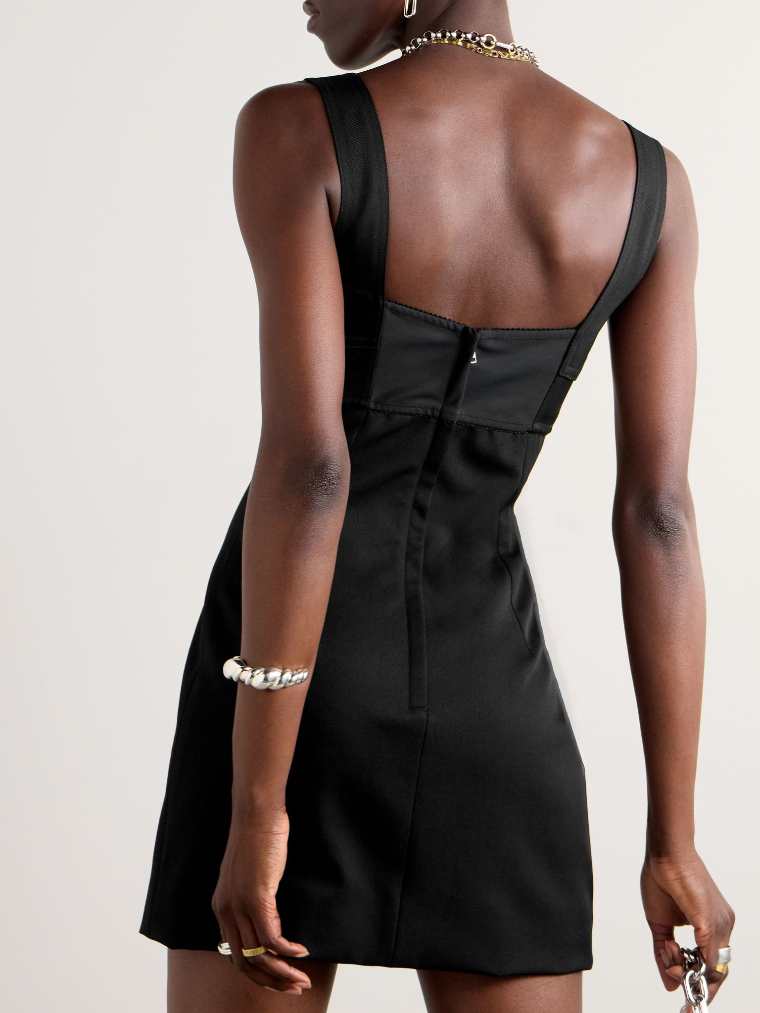 Scalloped wool-blend gabardine mini corset dress Black - 3