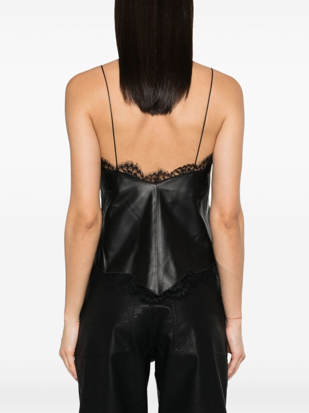 lace-trim leather top - 4