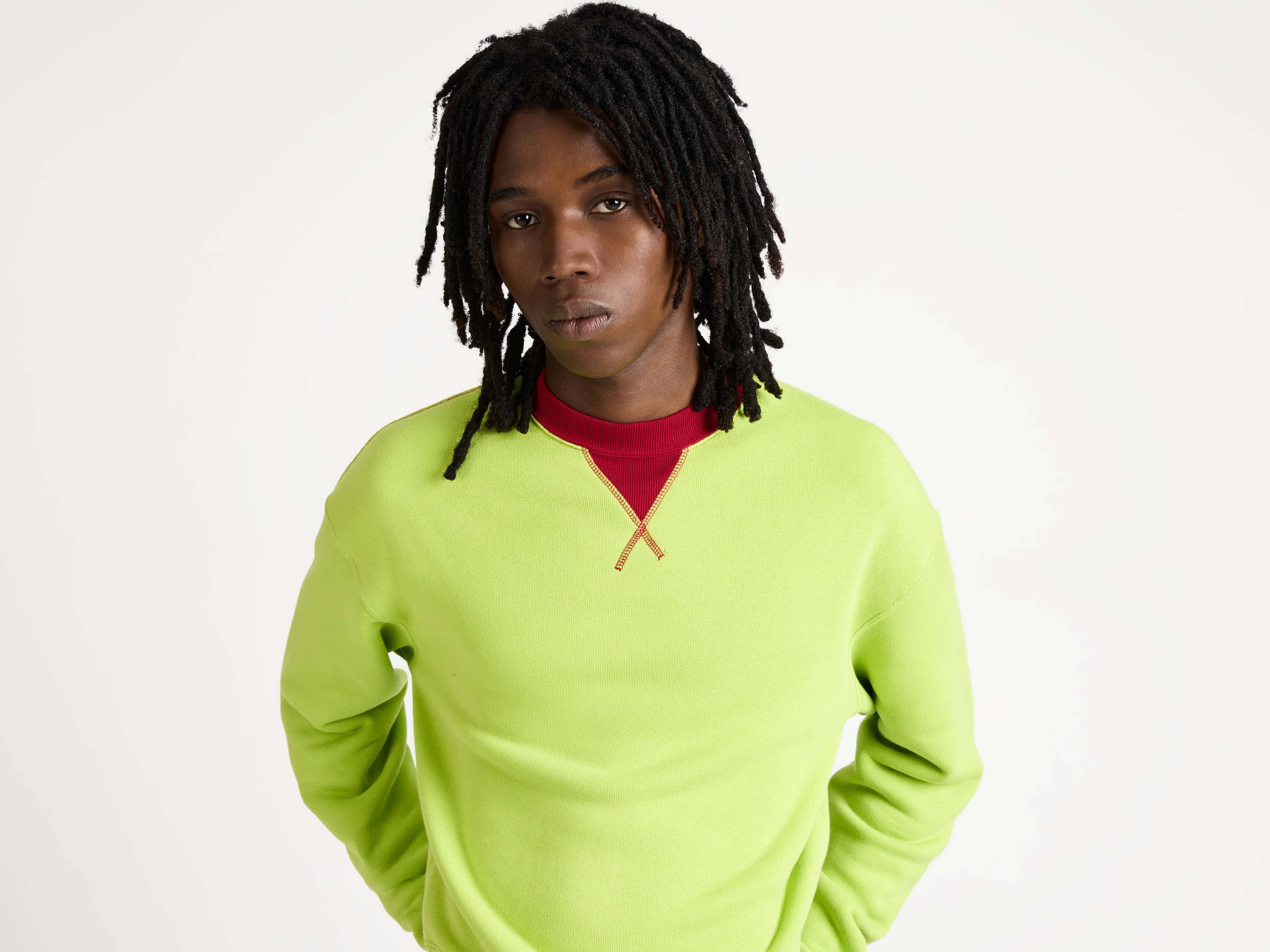 CONTRAST COLLAR SWEATSHIRT IN LIME & RED - 4
