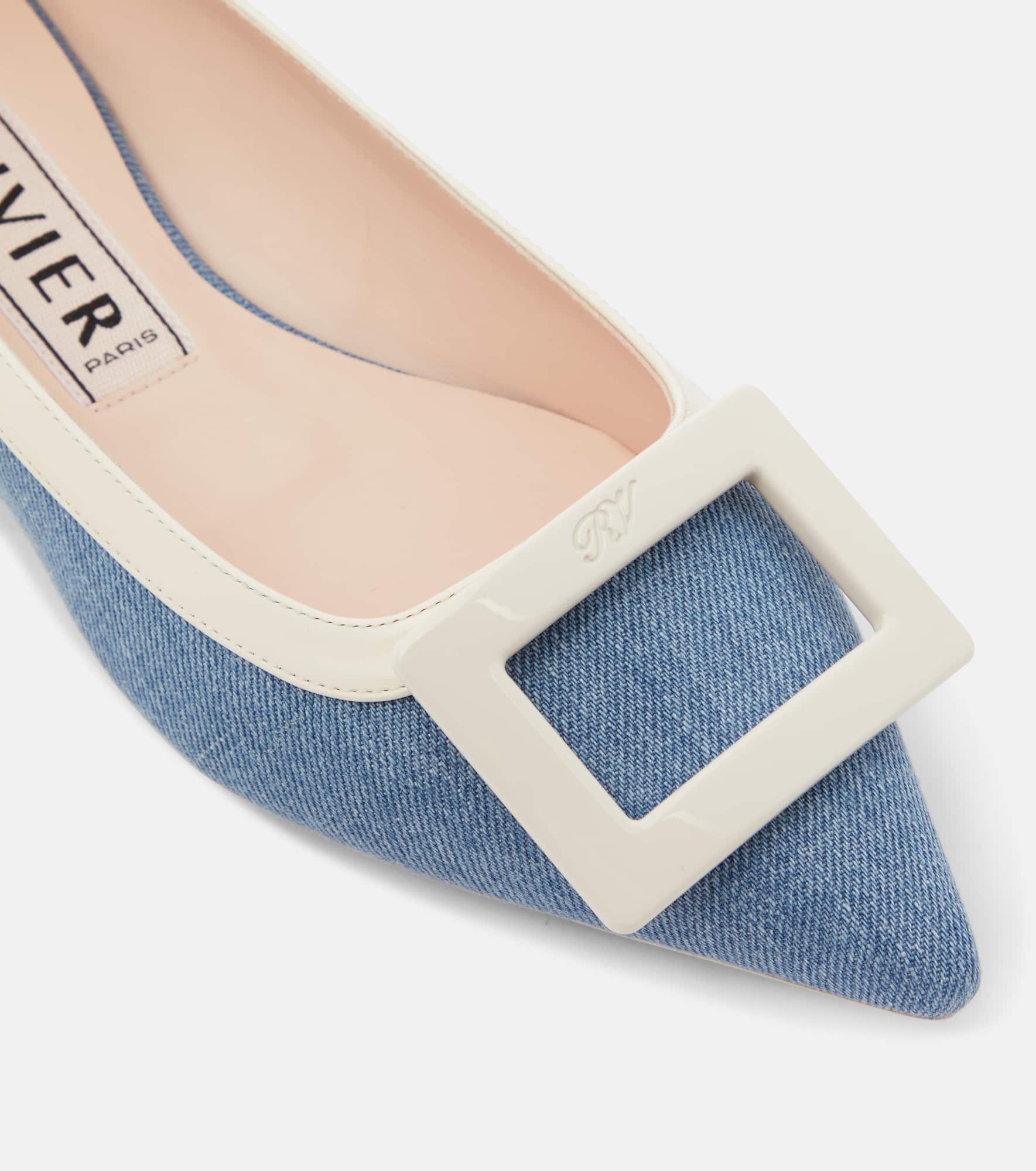 Leather-trimmed denim ballet flats - 6