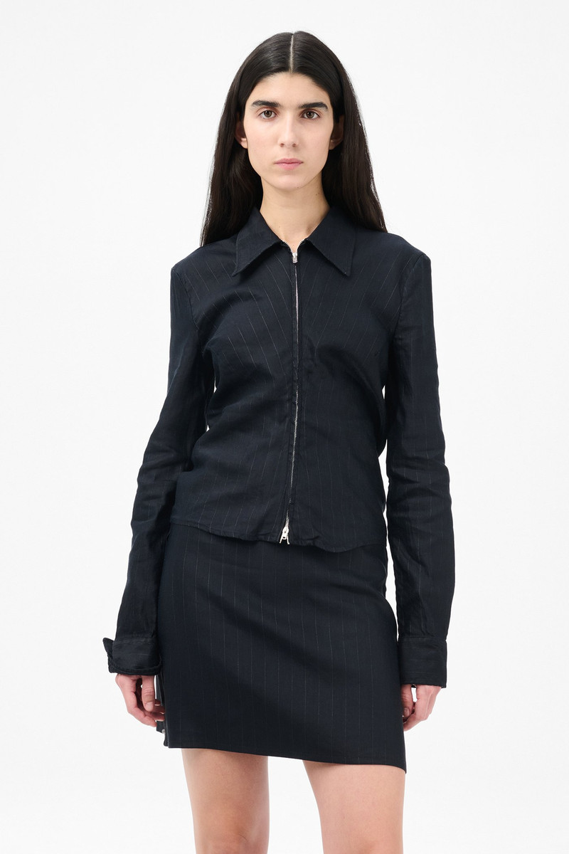 Slim Zip Shirt Night Covert Flex Pinstripe 3