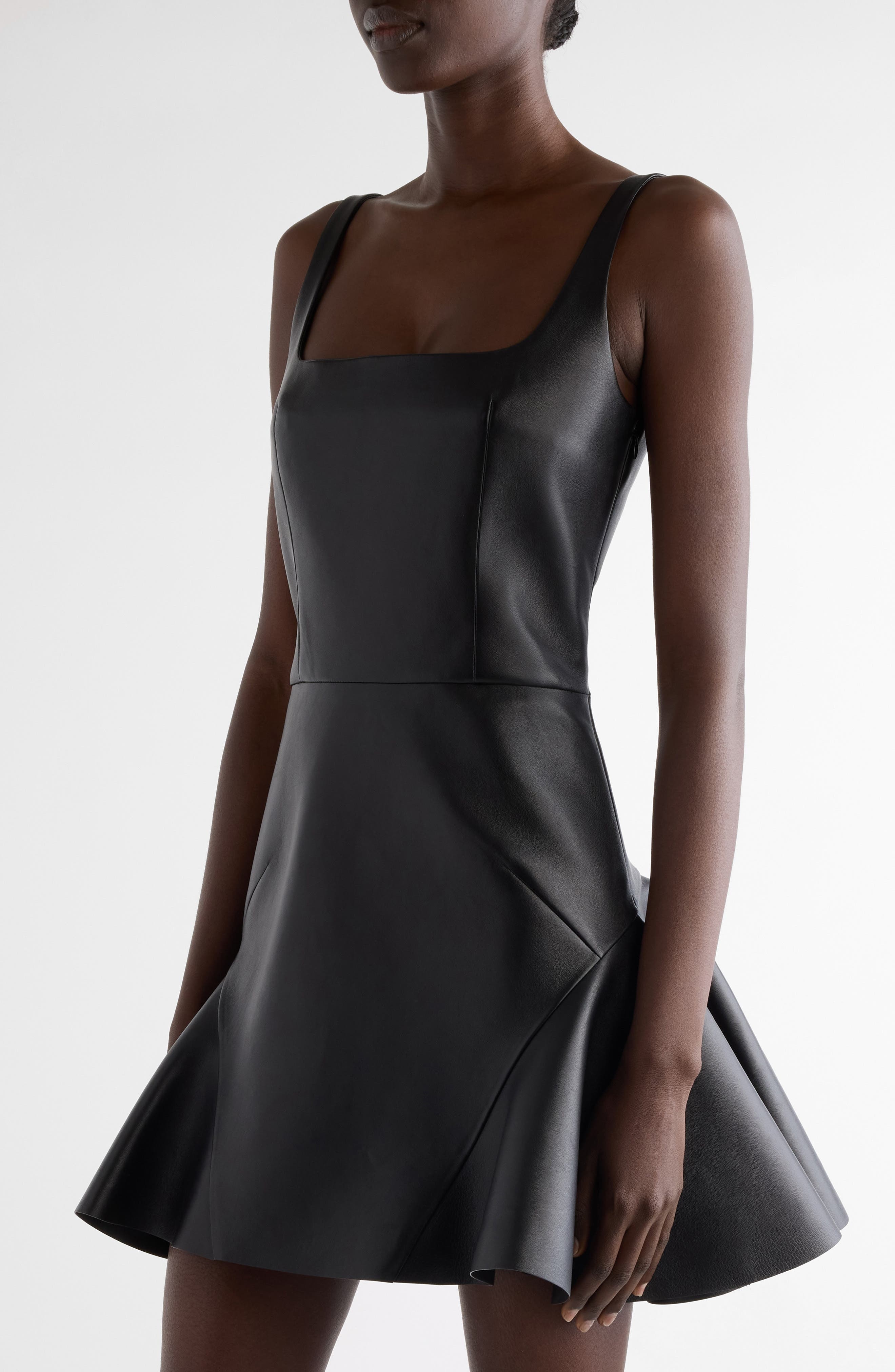 Givenchy Fluted Leather Fit & Flare Minidress in Black at Nordstrom - 4
