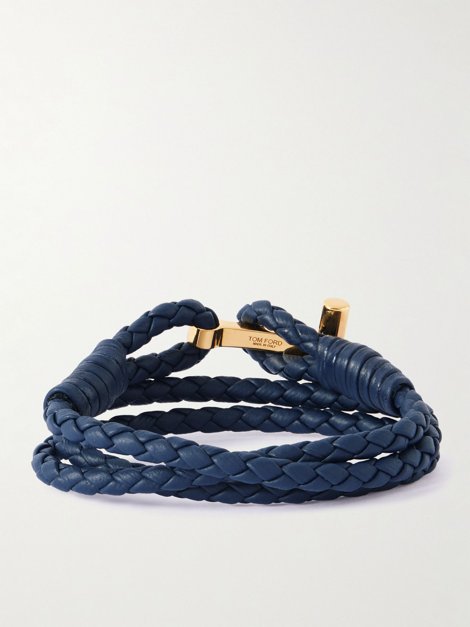 Woven Leather and Gold-Plated Wrap Bracelet Blue - 3