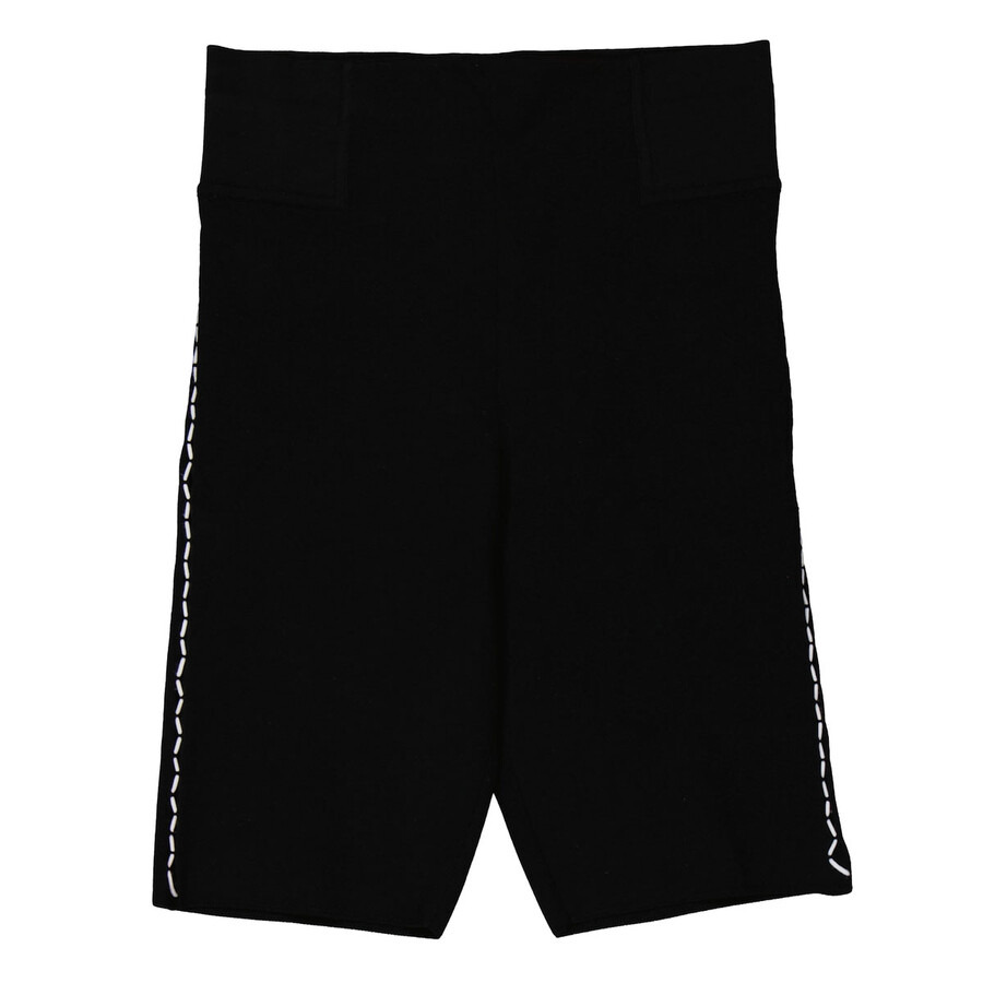 Off-White Ladies Black/White Rib-Knit Biker Shorts - 4