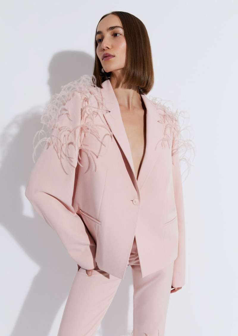 Matte Crepe Relaxed Blazer With Feather Embroidery 4