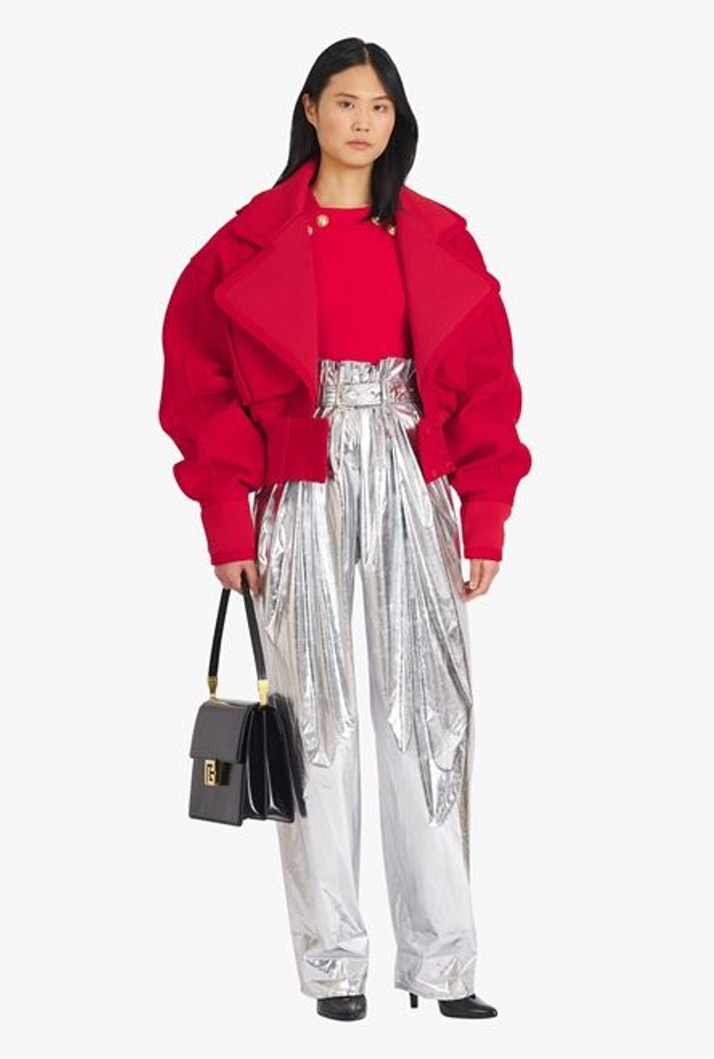 Balmain Oversized red wool bomber jacket outlook