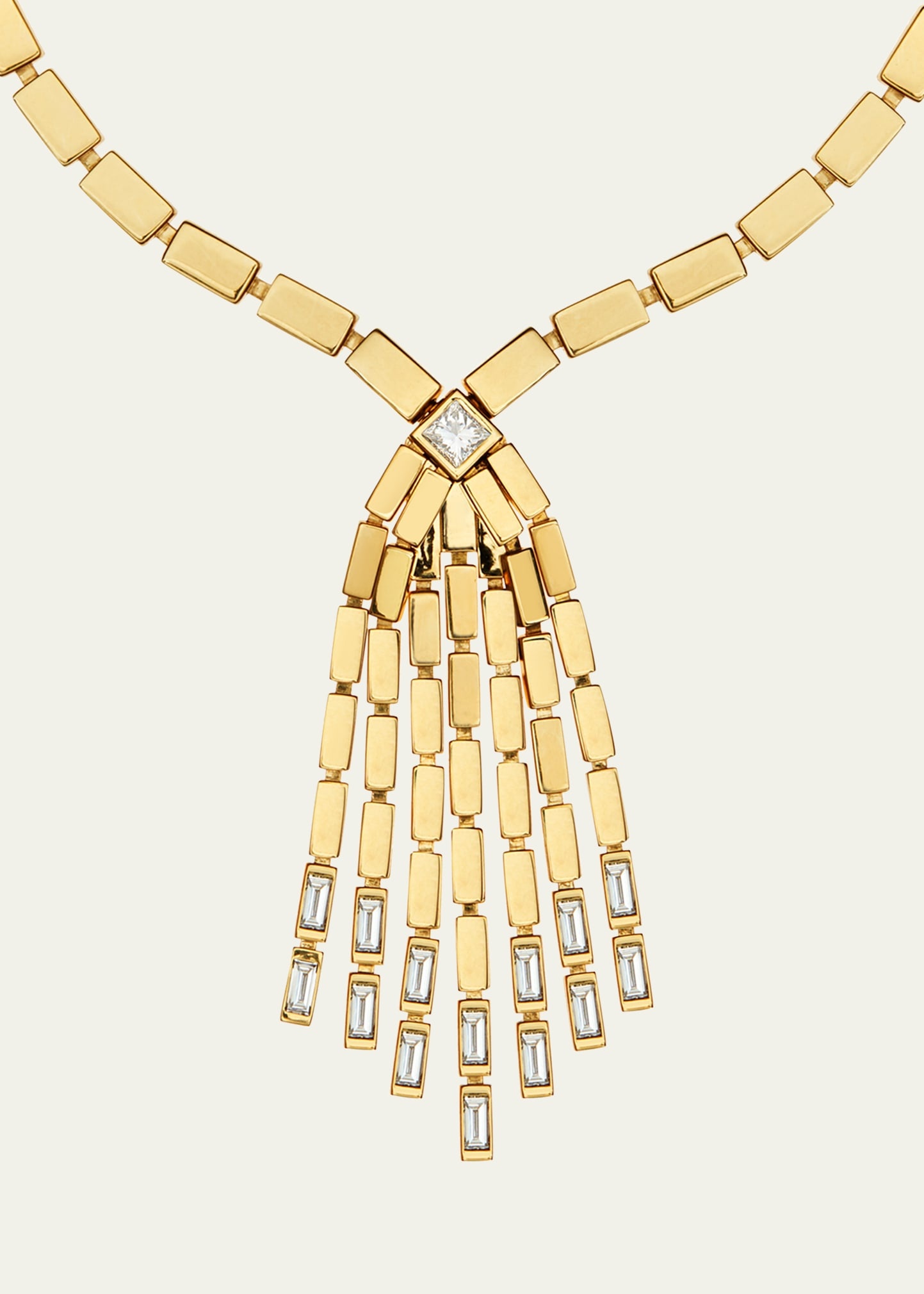 18K Yellow Gold Diamond Baguette Cascade Necklace - 4