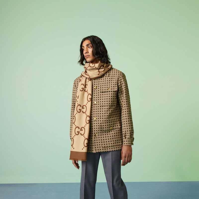 Maxi GG cotton silk jacquard scarf 3