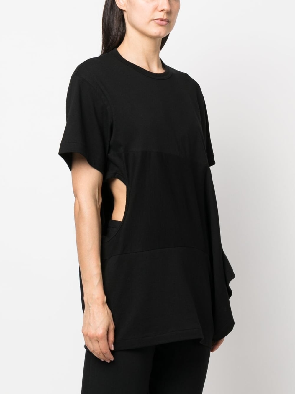 draped-detail cotton T-shirt - 3