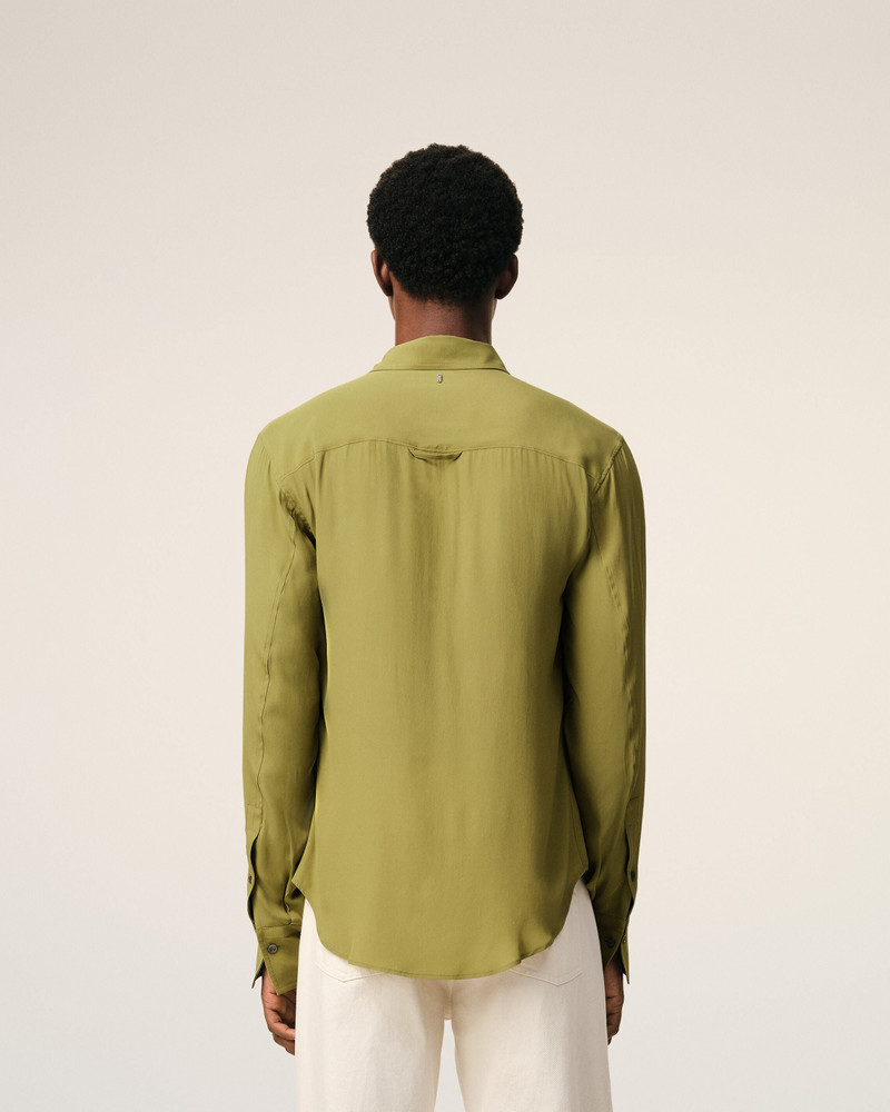 GREEN BLENDED SILK SHARP COLLAR ADJUSTED SHIRT 5
