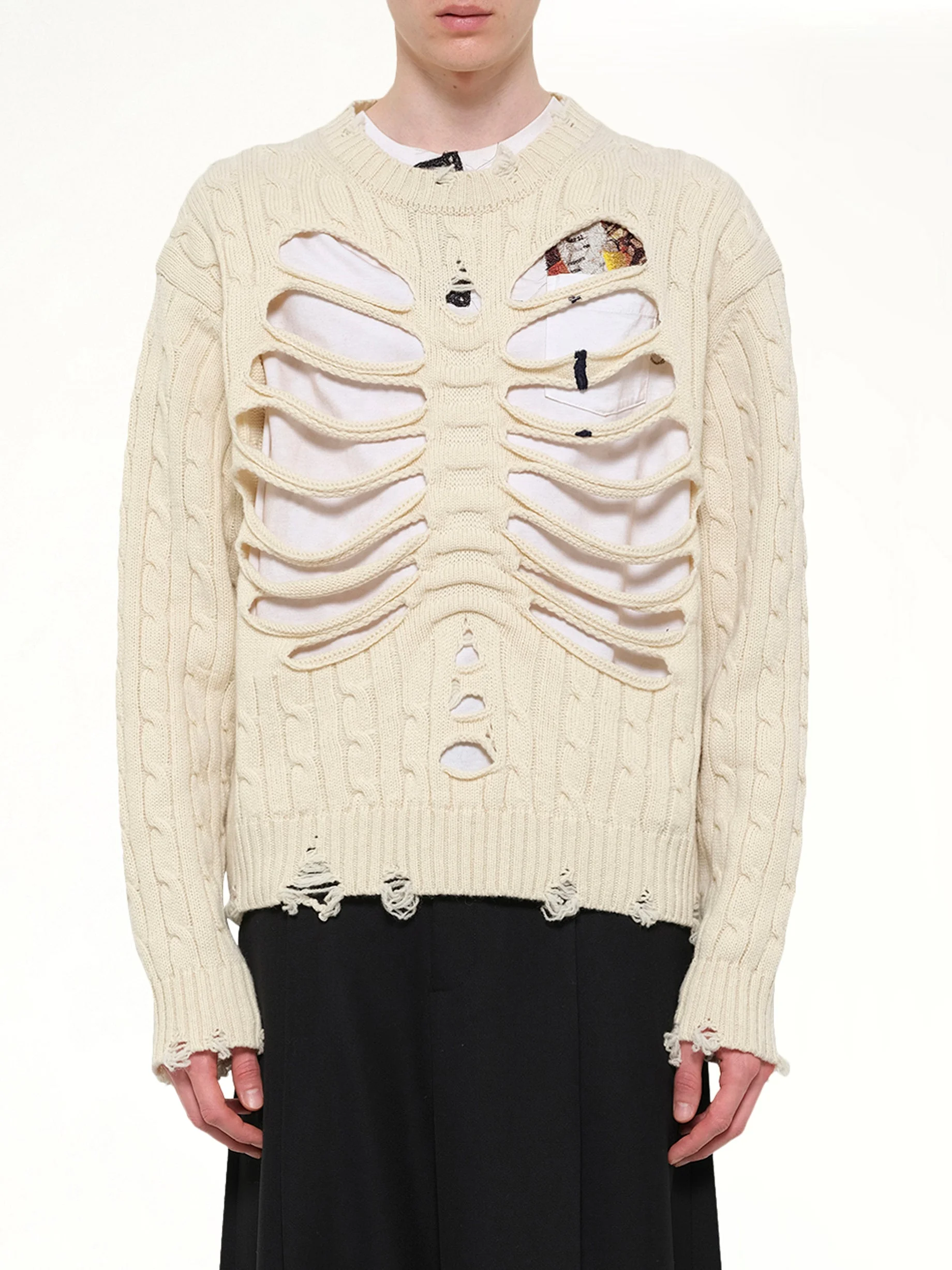 Rib Cage Cable Knit Pullover in Ivory - 1