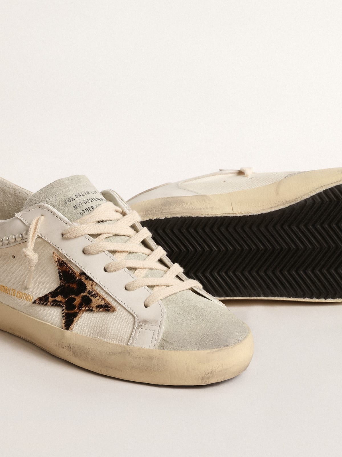 Super-Star LTD in canvas and leather with leopard-print pony skin star - 4