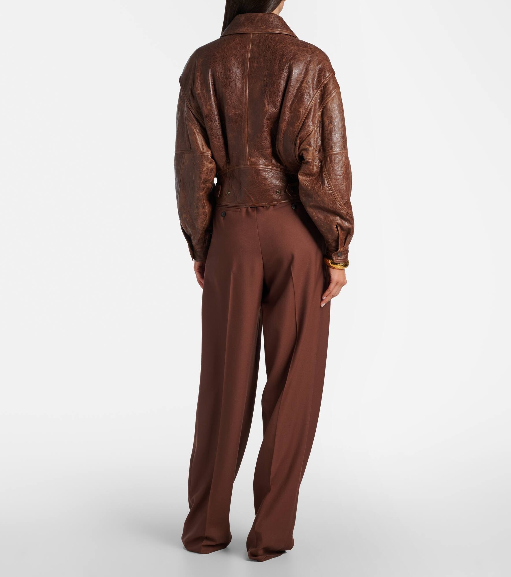 Double-breasted leather bomber jacket - 3