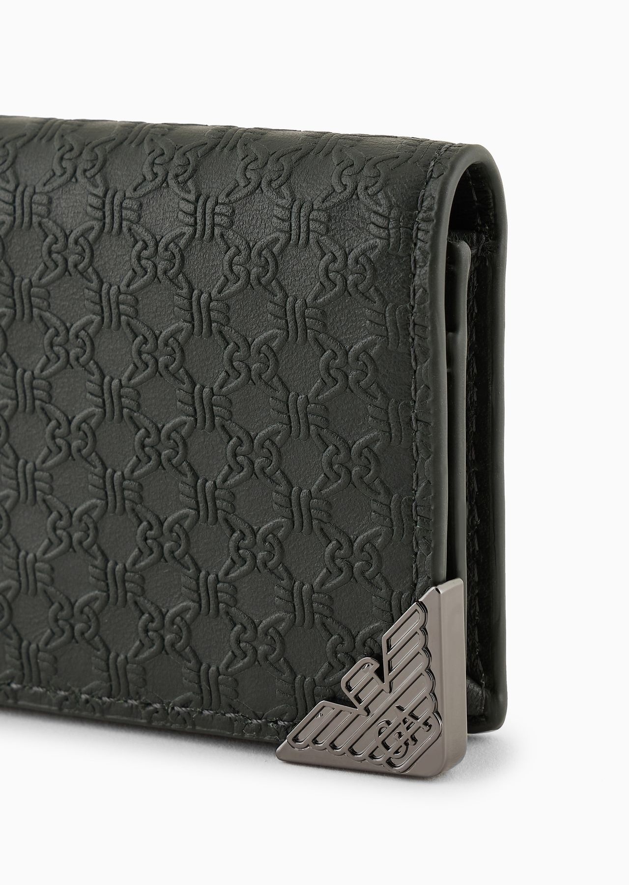 Leather card holder with flap and all-over embossed pattern - 4