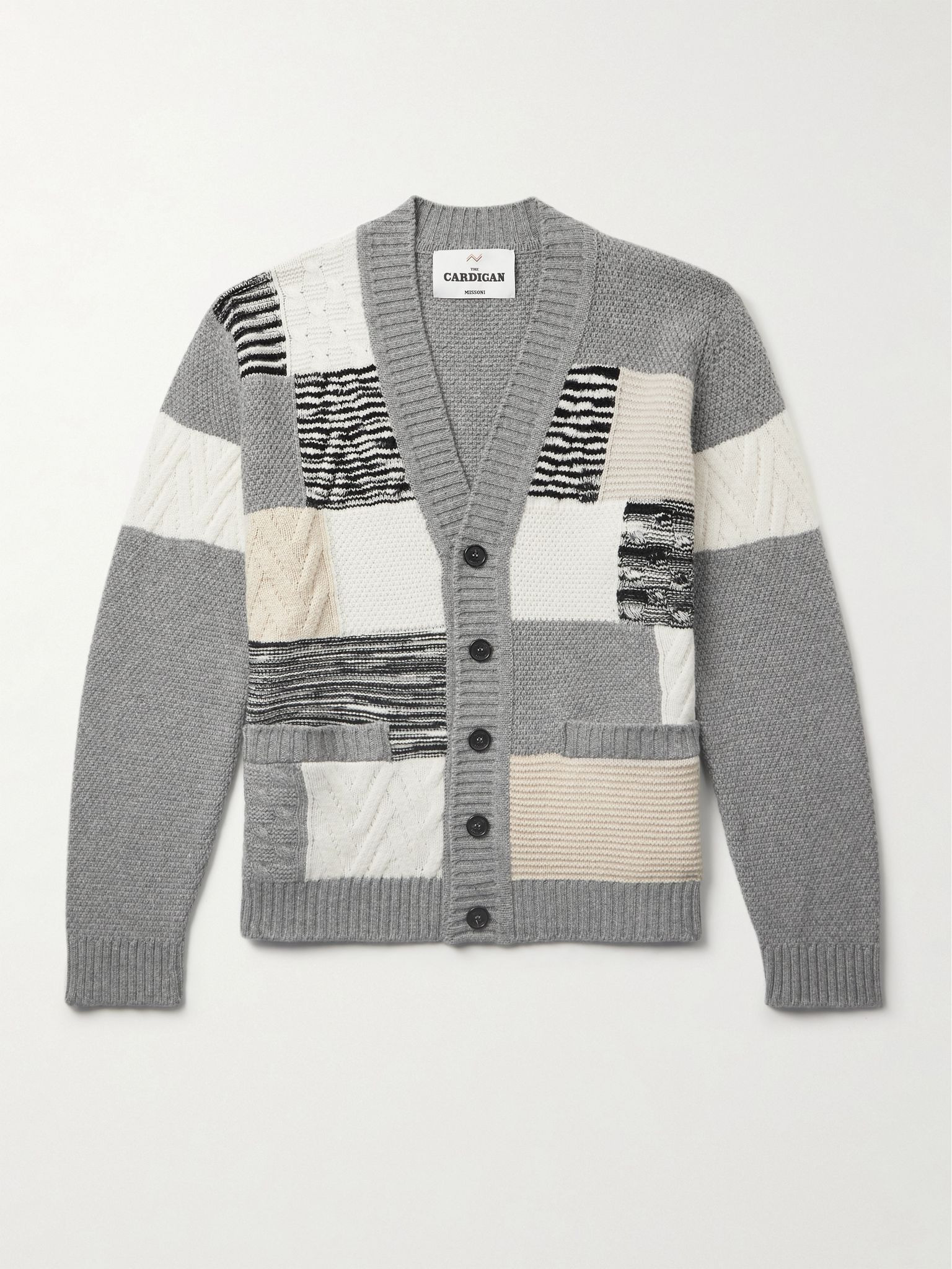 Patchwork Wool Cardigan Gray - 1