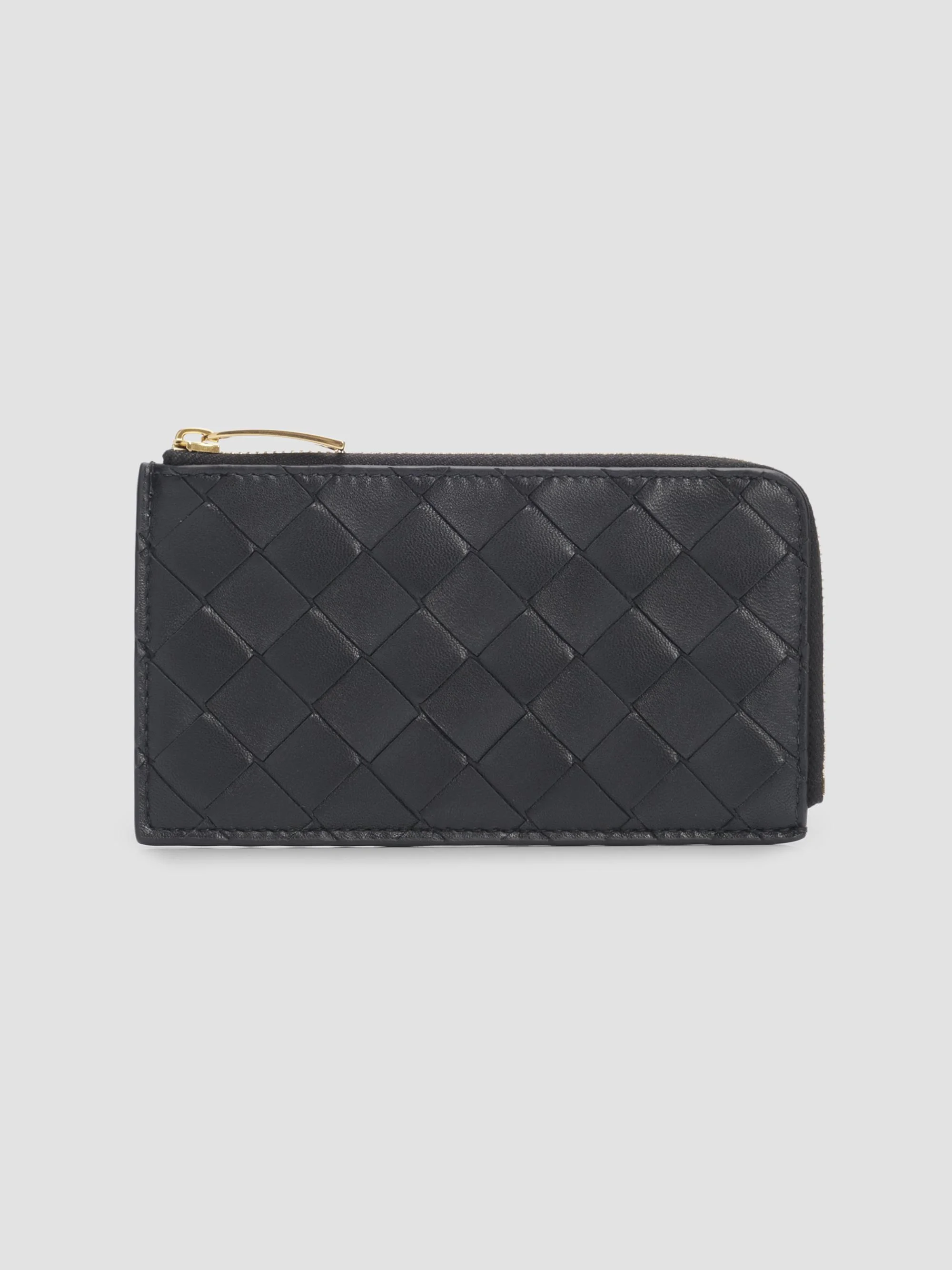 Women's Intrecciato Leather Card Case - Tannin Gold - 1