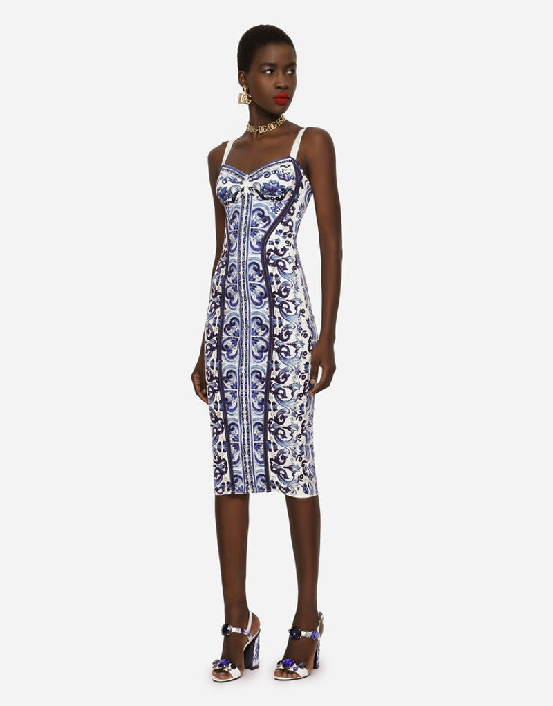 Majolica-print charmeuse bustier dress 1
