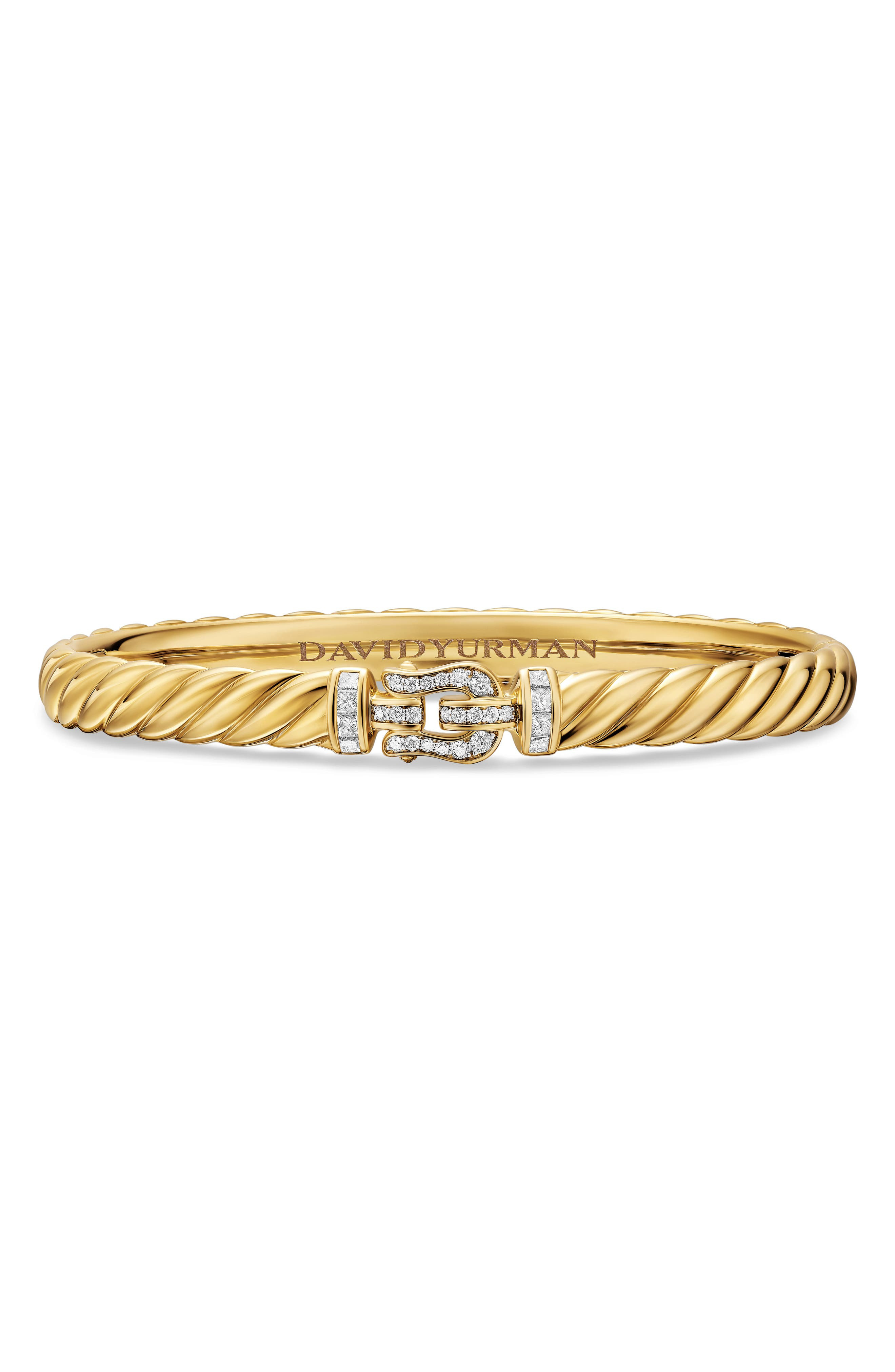 David Yurman Sculpted Cable Buckle Bracelet in 18K Yellow Gold with Diamonds, 6mm at Nordstrom - 1