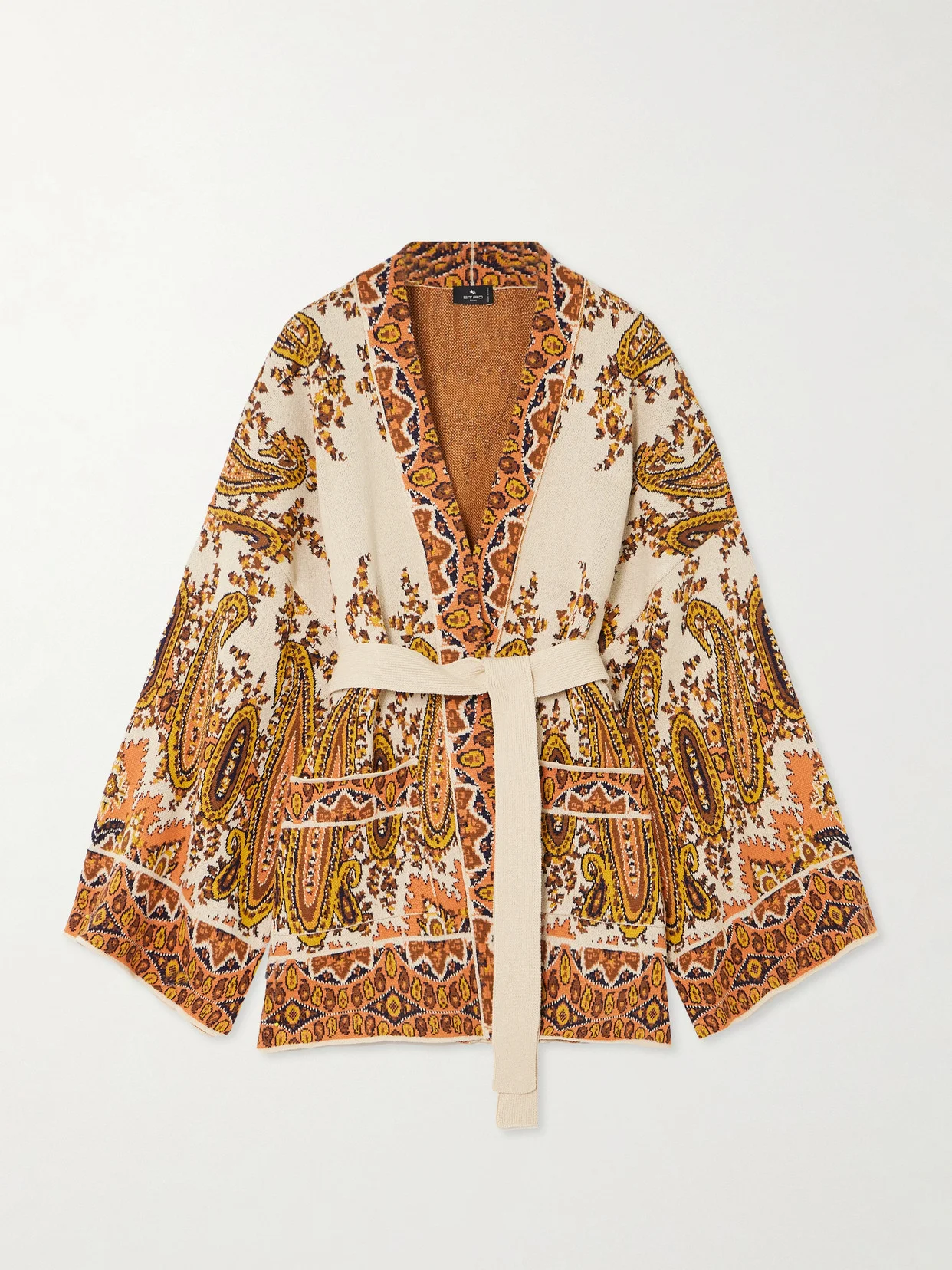 Belted Intarsia Cotton-blend Cardigan - 1