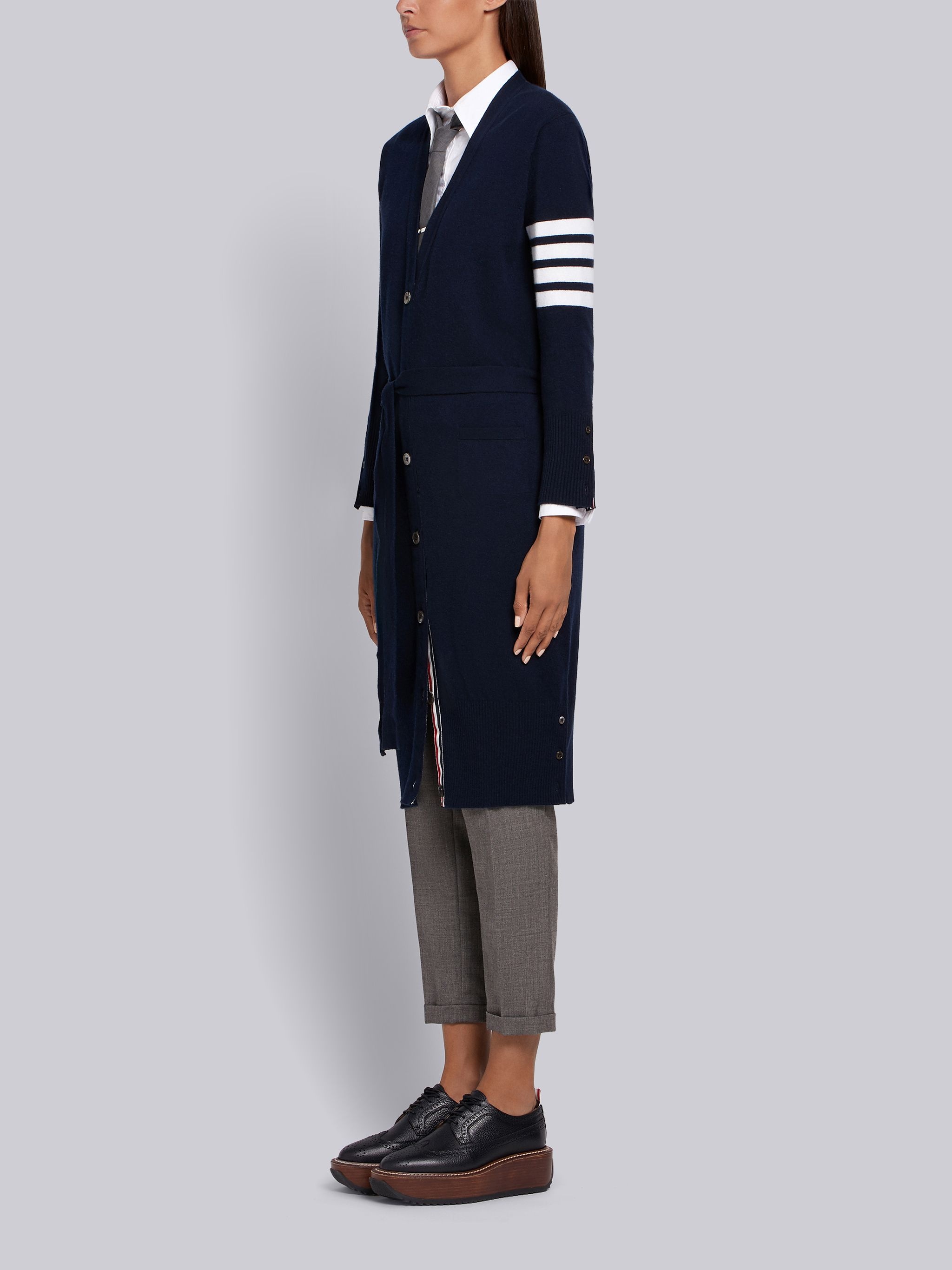 Navy Cashmere 4-bar V-neck Cardigan - 2