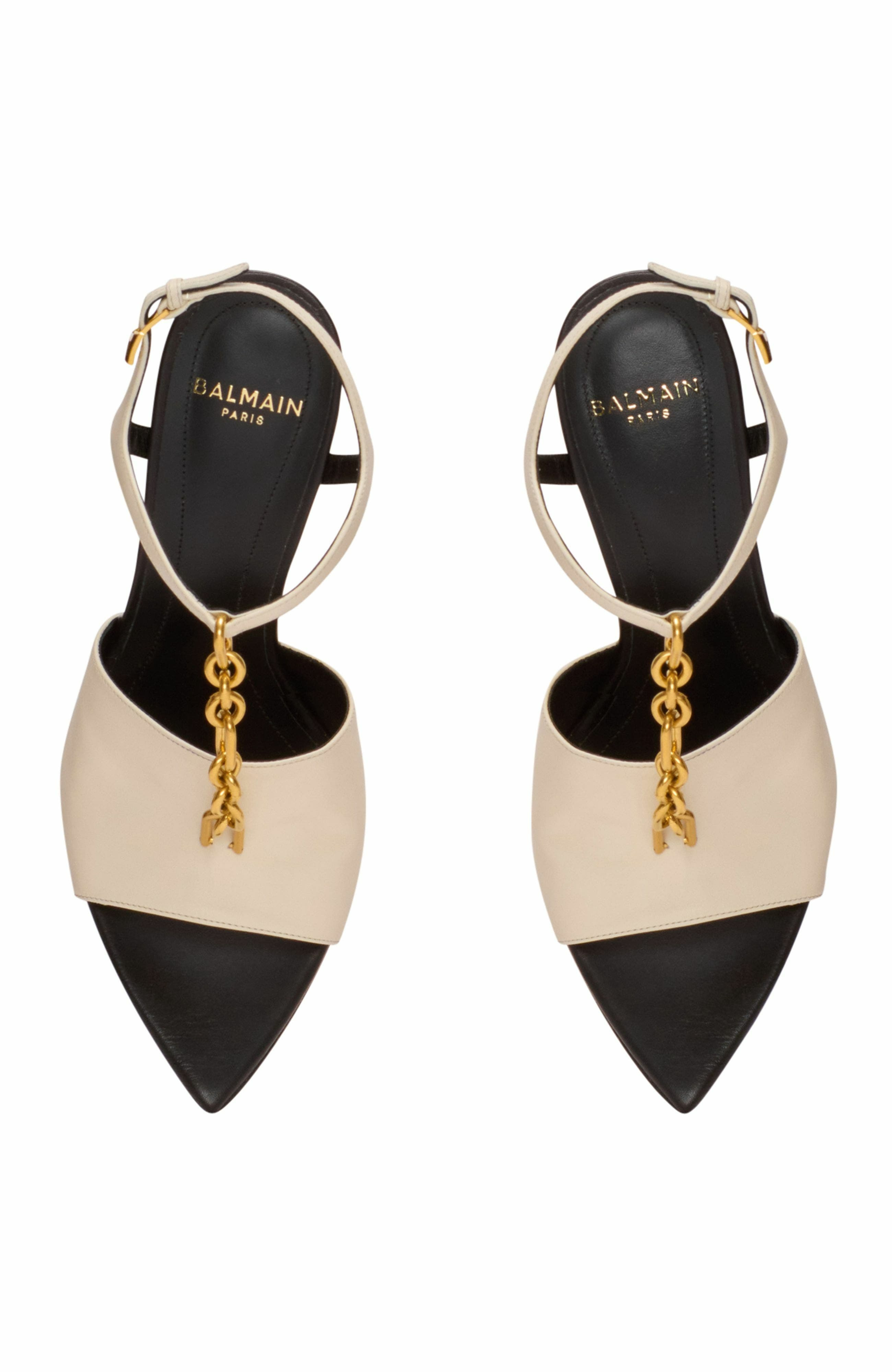 Balmain Sync leather sandals with heel in Beige at Nordstrom - 5