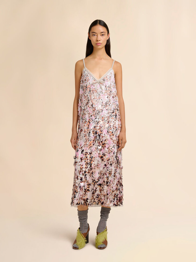 Marni PINK MESH MIDI DRESS WITH MIXED SEQUINS outlook