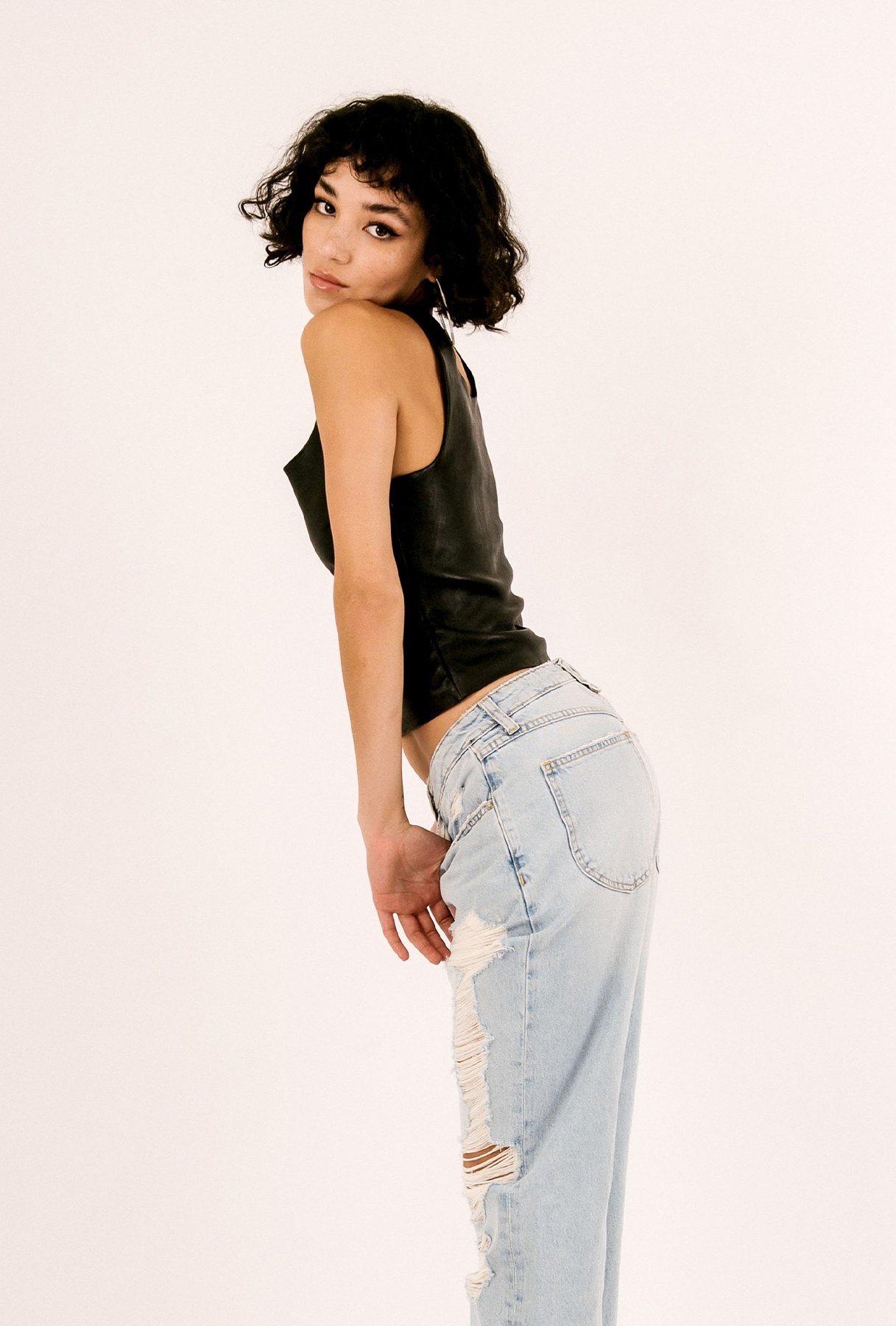 BLACK LEATHER SWEETHEART FITTED TANK - 4