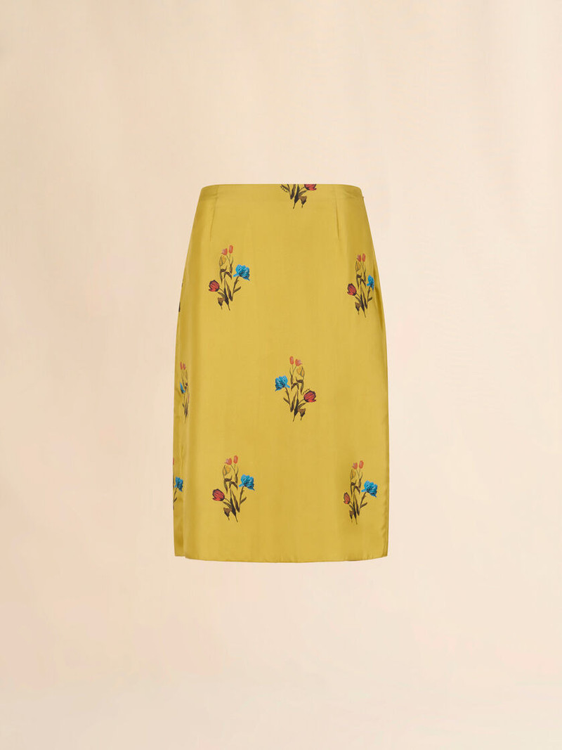YELLOW SILK TWILL SKIRT WITH TULIP PRINT 1