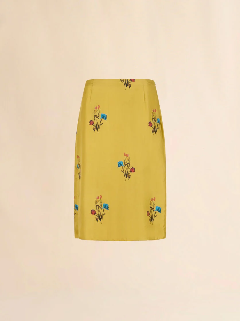 YELLOW SILK TWILL SKIRT WITH TULIP PRINT - 1