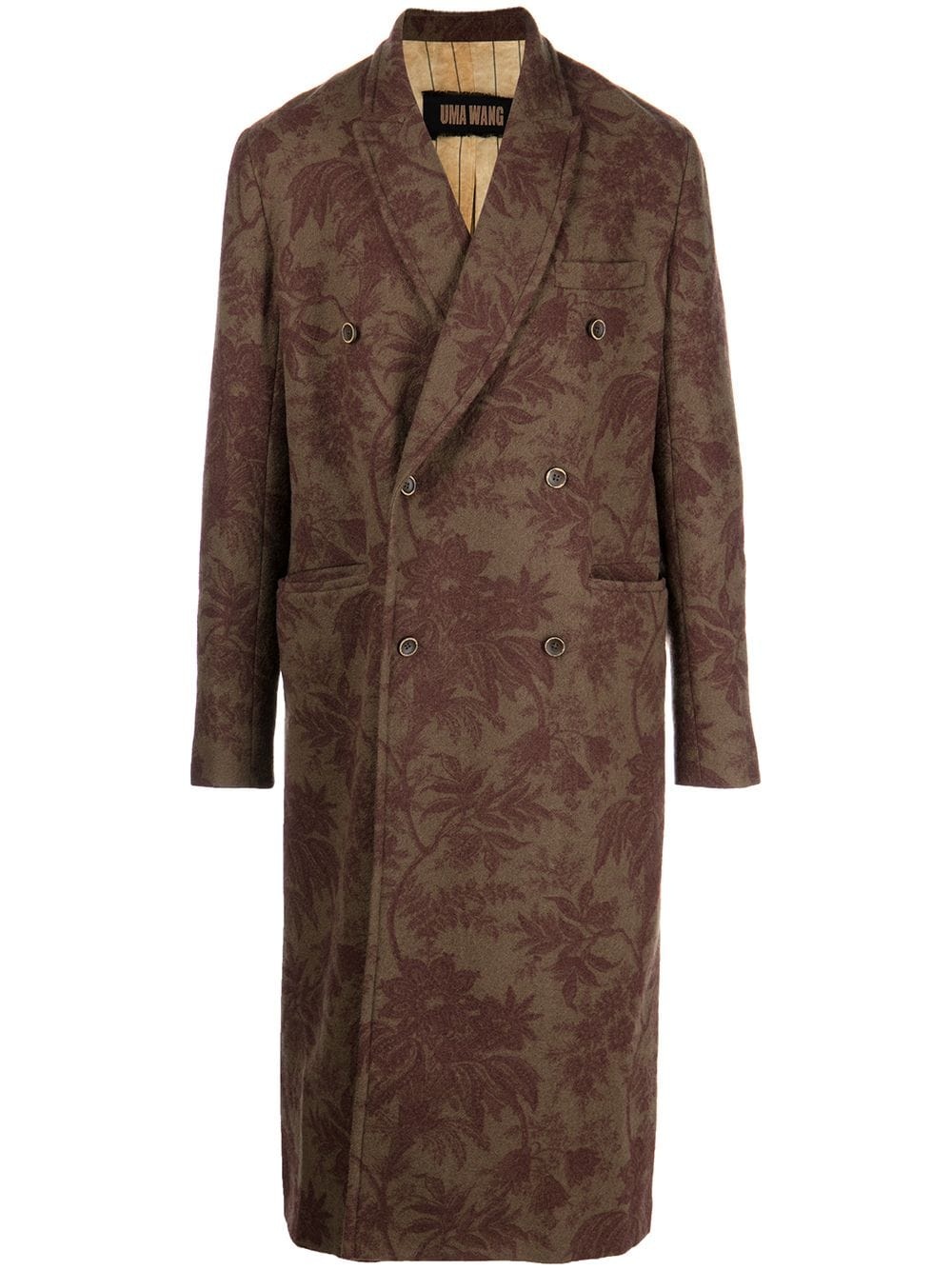 floral jacquard double-breasted coat - 1