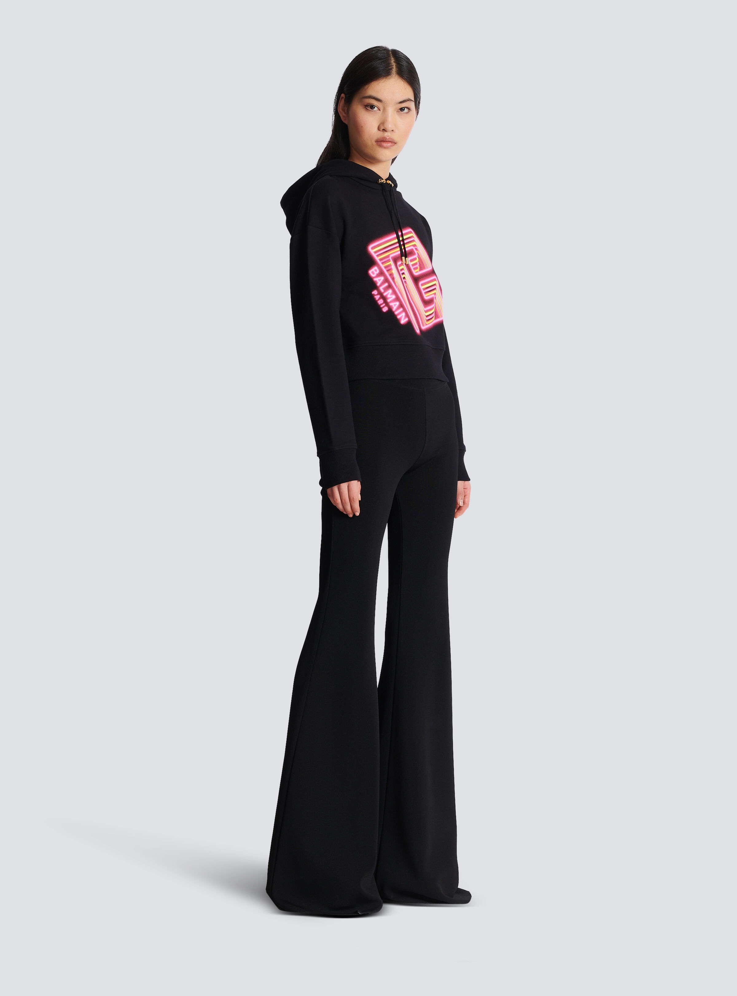 Cropped hoodie with neon printed labyrinth logo - 3
