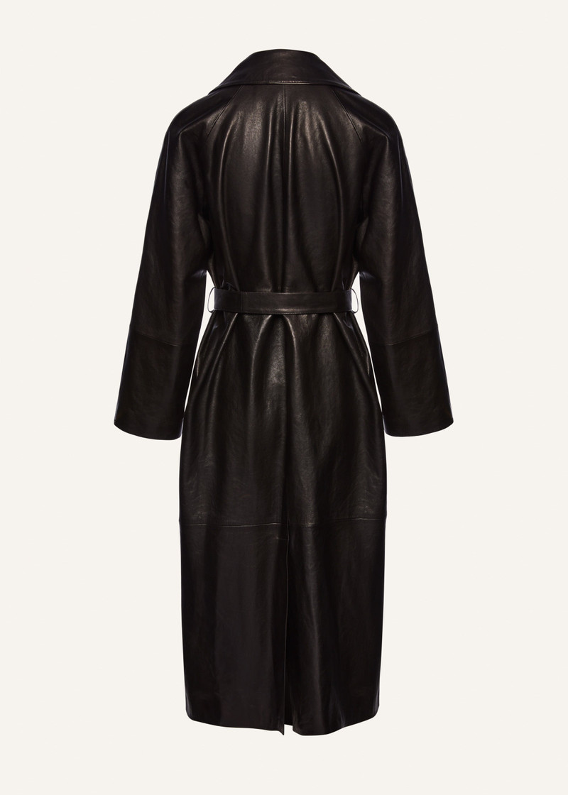 Belted leather wrap coat in black 2
