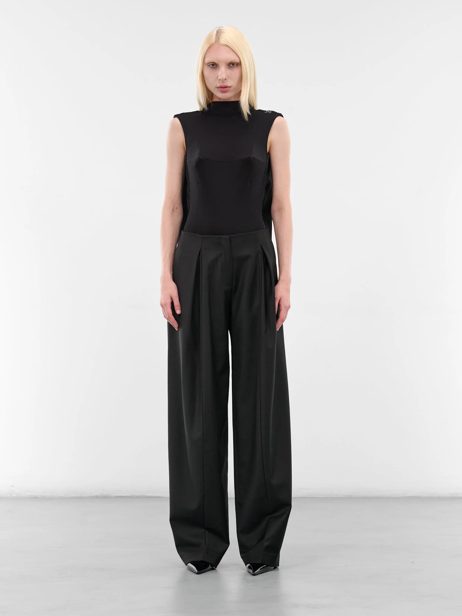 Black Viscose Jersey Draped Bodysuit - 1