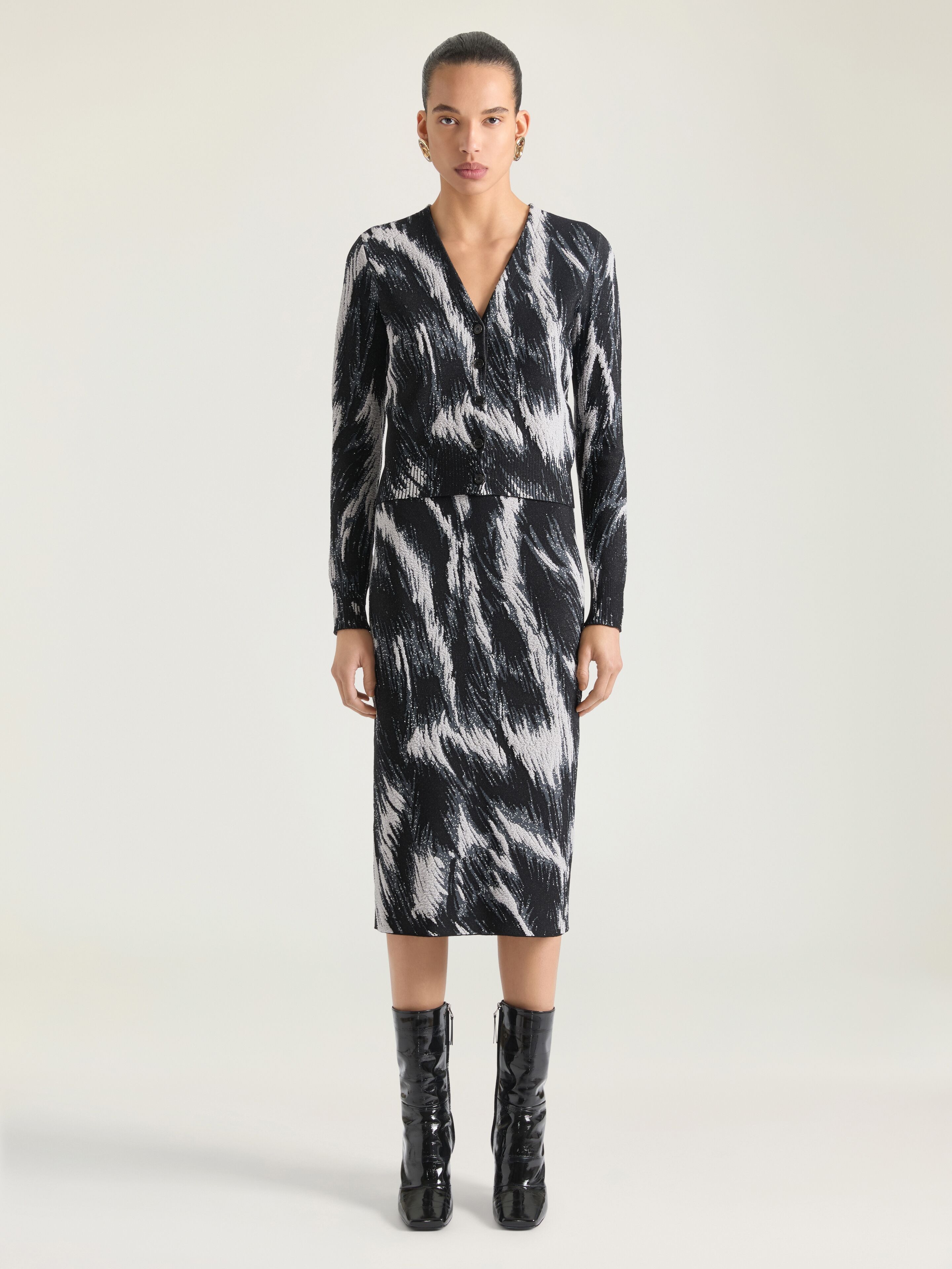 CROPPED CARDIGAN IN ANIMAL JACQUARD VISCOSE - 2