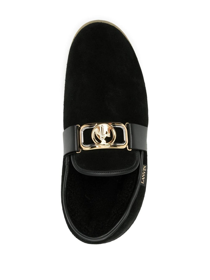 velvet logo-buckle slippers 4