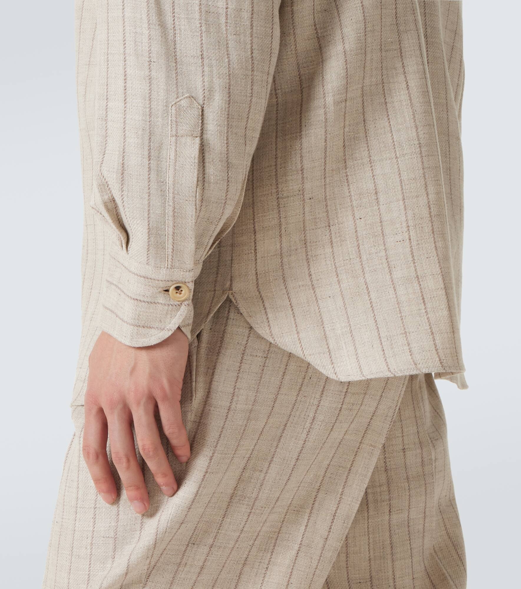 Pinstripe linen and wool overshirt - 6