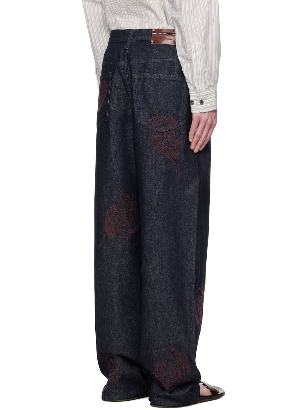 Navy Embroidered Pattern Jeans - 3