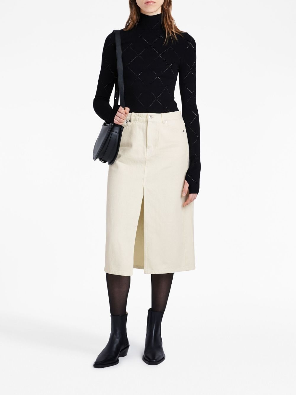 Sloan washed-denim mid skirt - 2