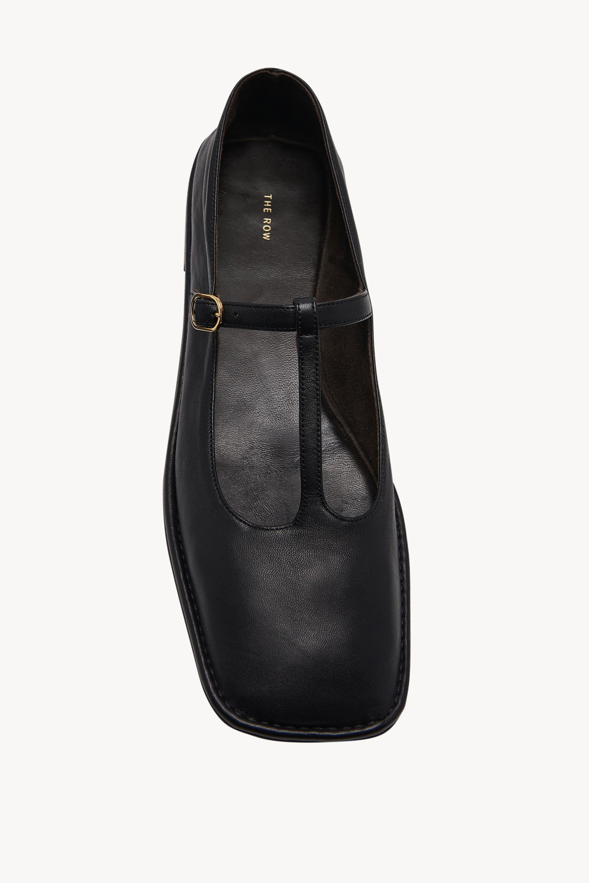 The Row Square T-Strap Flat in Leather | REVERSIBLE