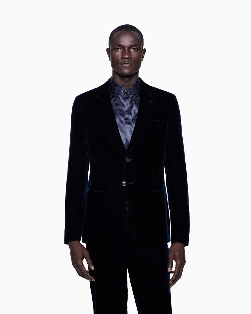 GIORGIO ARMANI Icon George line single-breasted stretch-velvet jacket outlook