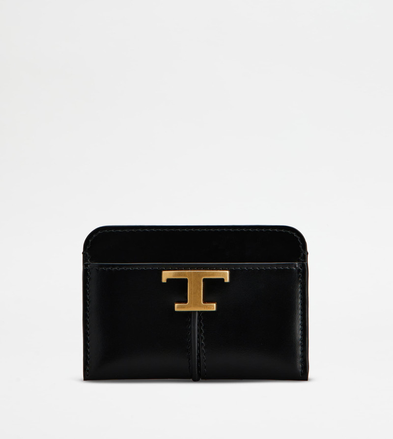 T TIMELESS CREDIT CARD HOLDER IN LEATHER - BLACK 1