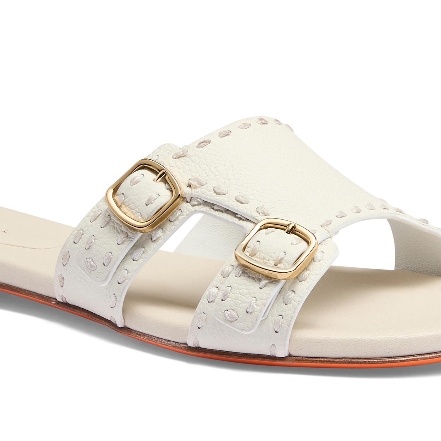Women's white leather double-buckle Didi slide sandal - 6